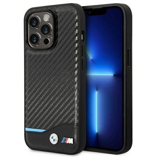 Oryginalne Etui IPHONE 14 PRO BMW Leather Carbon (BMHCP14L22NBCK) czarne