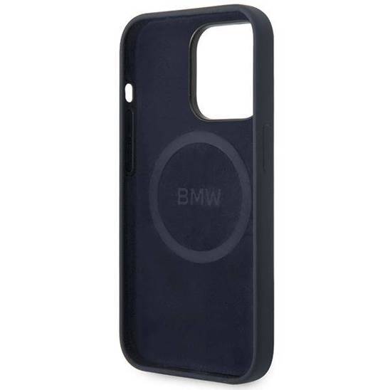 Oryginalne Etui IPHONE 14 PRO BMW Silicone Metal Logo MagSafe (BMHMP14LSILNA) granatowe