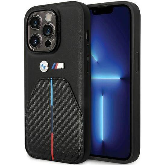 Oryginalne Etui IPHONE 14 PRO BMW Stamped Tricolor Stripe (BMHCP14L22NSTB) czarne