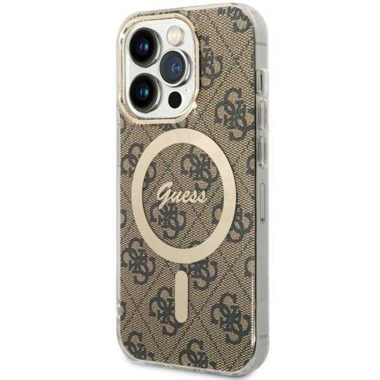 Oryginalne Etui IPHONE 14 PRO Guess Hardcase 4G MagSafe (GUHMP14LH4STW) brązowe