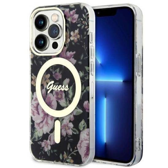 Oryginalne Etui IPHONE 14 PRO Guess Hardcase Flower MagSafe (GUHMP14LHCFWSK) czarne