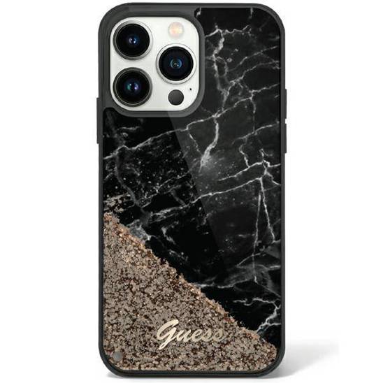 Oryginalne Etui IPHONE 14 PRO Guess Hardcase Liquid Glitter Marble (GUHCP14LLCSGSGK) czarne