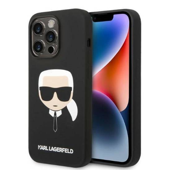 Oryginalne Etui IPHONE 14 PRO Karl Lagerfeld Hardcase Silicone Karl`s Head MagSafe (KLHMP14LSLKHBK) czarne