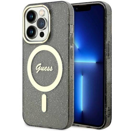 Oryginalne Etui IPHONE 14 PRO MAX Guess Hardcase Glitter Gold MagSafe (GUHMP14XHCMCGK) czarne