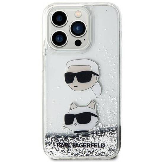 Oryginalne Etui IPHONE 14 PRO MAX Karl Lagerfeld Hardcase Liquid Glitter Karl & Choupette Heads (KLHCP14XLDHKCNS) srebrne