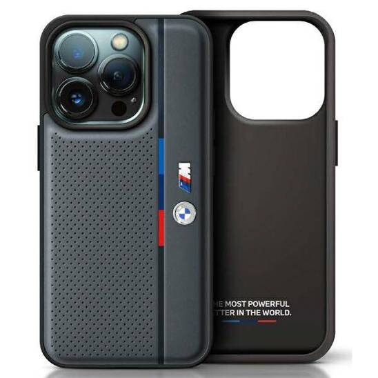 Oryginalne Etui IPHONE 16 BMW Hardcase M Perforated Tricolor Detail Line (BMHCP16S23PUPVA) antracyt