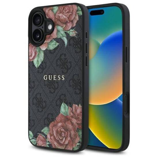 Oryginalne Etui IPHONE 16 Guess Hardcase 4G Flowers Print MagSafe (GUHMP16SP4ROPEMCK) czarne