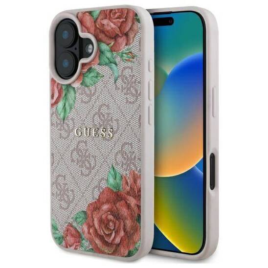 Oryginalne Etui IPHONE 16 Guess Hardcase 4G Flowers Print MagSafe (GUHMP16SP4ROPEMCP) różowe