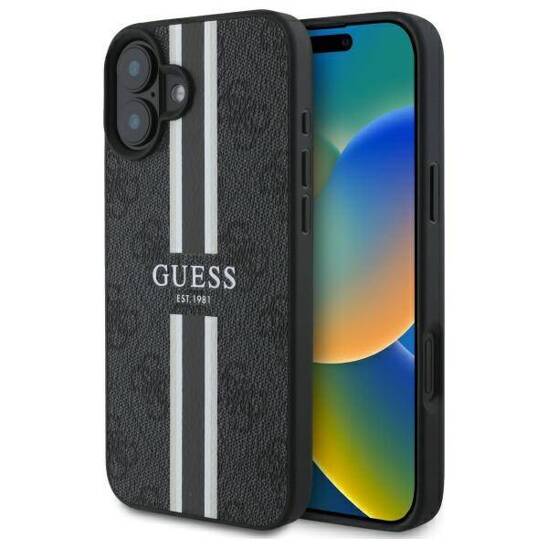 Oryginalne Etui IPHONE 16 Guess Hardcase 4G Printed Stripes MagSafe (GUHMP16SP4RPSK) czarne