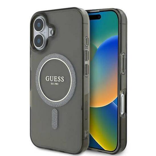 Oryginalne Etui IPHONE 16 PLUS Guess Hardcase IML Glitter Circle MagSafe (GUHMP16MHFGEREK) czarne