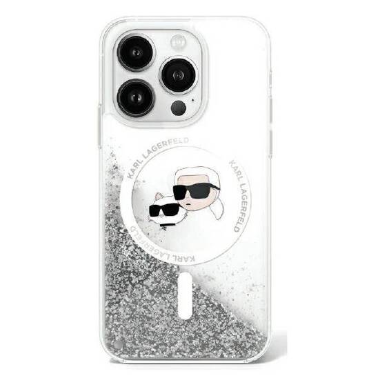 Oryginalne Etui IPHONE 16 PLUS Karl Lagerfeld Hardcase Liquid Glitter Karl&Choupette Head MagSafe (KLHMP16MLGKCSGH) transparentne