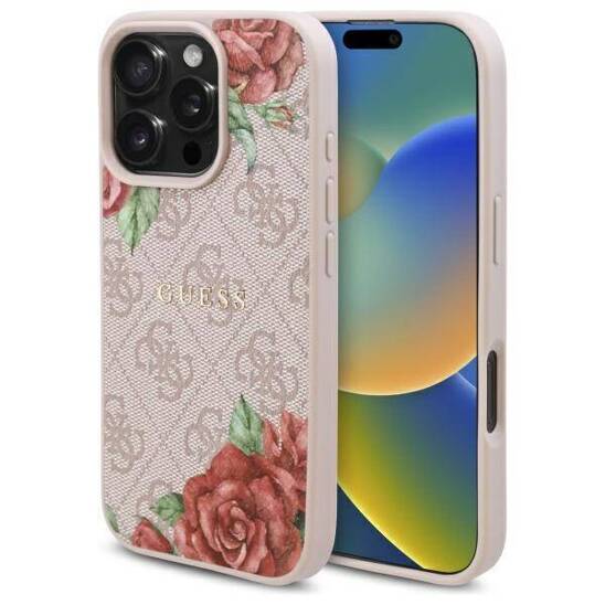 Oryginalne Etui IPHONE 16 PRO Guess Hardcase 4G Flowers Print MagSafe (GUHMP16LP4ROPEMCP) różowe