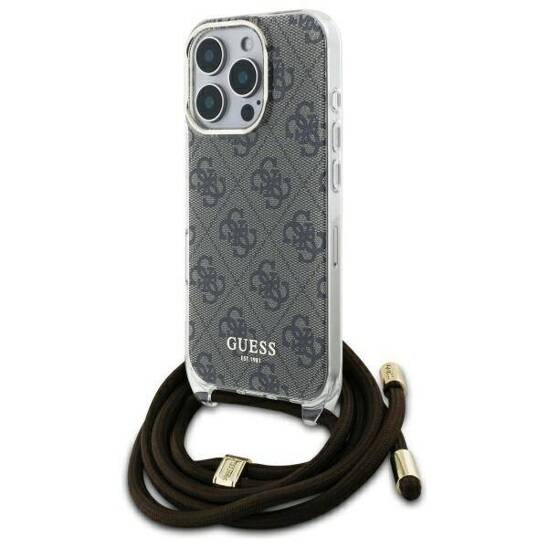 Oryginalne Etui IPHONE 16 PRO Guess Hardcase Crossbody Cord 4G Print (GUHCP16LHC4SEW) brązowe