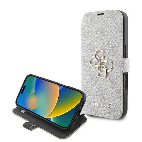 Oryginalne Etui IPHONE 16 PRO MAX Guess Book 4G Metal Logo (GUBKP16X4GMGPI) różowe