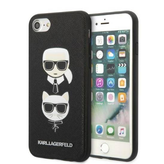 Oryginalne Etui IPHONE SE 2022 / SE 2020 / 7 / 8 Karl Lagerfeld Hardcase Saffiano Ikonik Karl&Choupette Head (KLHCI8SAKICKCBK) czarne