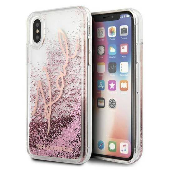 Oryginalne Etui IPHONE X / XS Karl Lagerfeld Glitter Signature (KLHCPXTRKSRG) złoto-różowe