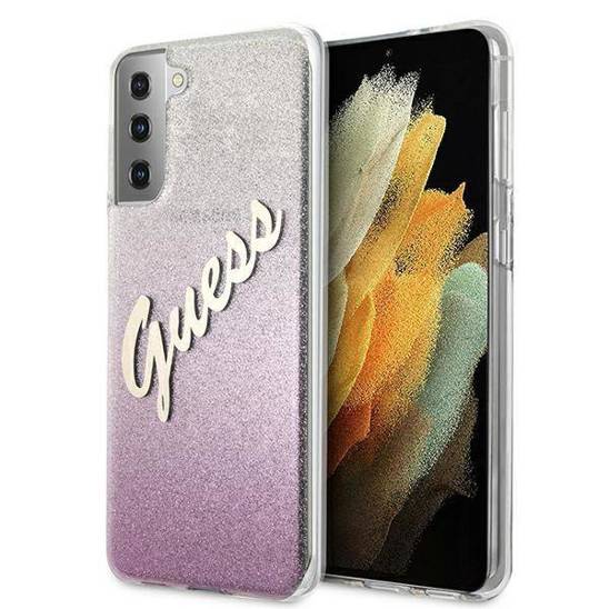 Oryginalne Etui SAMSUNG GALAXY S21+ Guess Hardcase Glitter Gradient Script (GUHCS21MPCUGLSPI) różowe