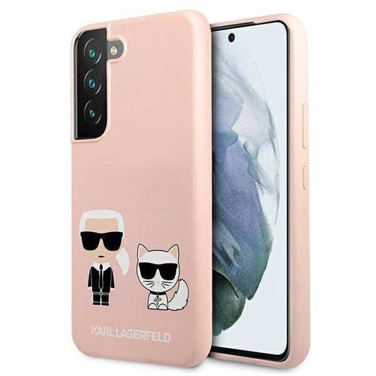 Oryginalne Etui SAMSUNG GALAXY S22+ PLUS Karl Lagerfeld Hardcase Silicone Ikonik Karl & Choupette (KLHCS22MSSKCI) jasny róż