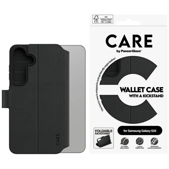 Oryginalne Etui SAMSUNG GALAXY S25 CARE by PanzerGlass Feature Wallet Kickstand czarne