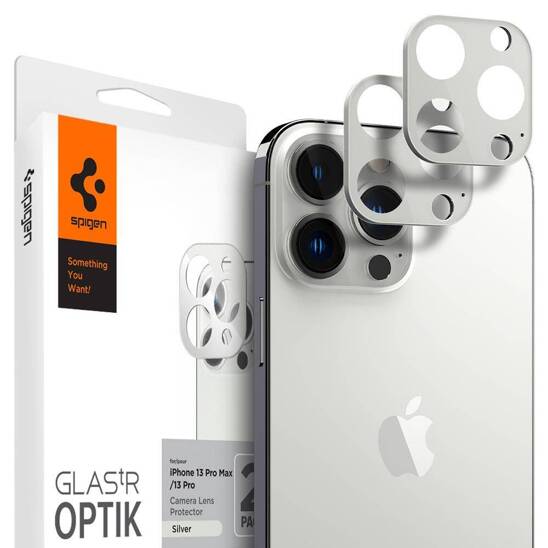 Osłona Aparatu IPHONE 13 PRO / 13 PRO MAX Spigen Optik.tr Camera Protector 2-pack srebrna
