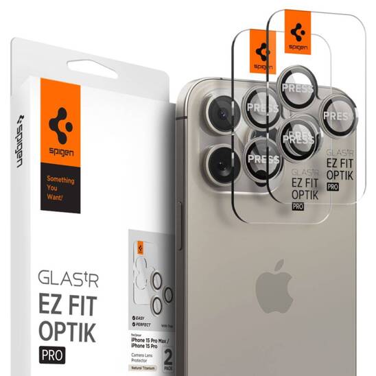 Osłona Aparatu IPHONE 14 PRO / 14 PRO MAX / 15 PRO / 15 PRO MAX Spigen Optik.TR Camera Protector 2-Pack Natural Titanium beżowe