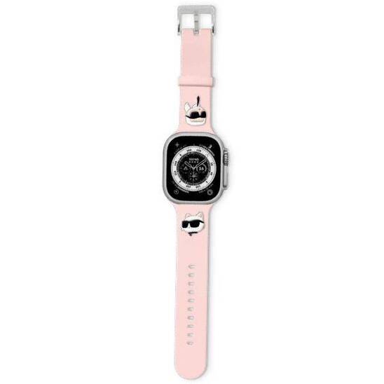 Pasek do APPLE WATCH 1 / 2 / 3 / 4 / 5 / 6 / SE / 7 / 8 (38 / 40 / 41 MM) Karl Lagerfeld Strap 3D Rubber Karl&Choupette Heads (KLAWMSLKCNP) różowe