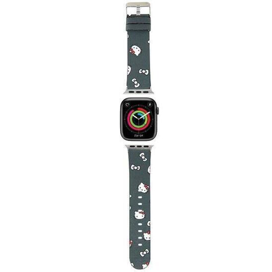 Pasek do APPLE WATCH 1 / 2 / 3 / 4 / 5 / 6 / SE / 7 / 8 (38 / 40 / 41 mm) Hello Kitty Strap Heads & Bows Pattern (HKAWMPSAPSK) czarne