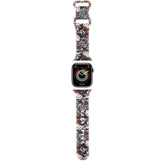 Pasek do APPLE WATCH 1 / 2 / 3 / 4 / 5 / 6 / SE / 7 / 8 (38 / 40 / 41 mm) Hello Kitty Strap Silicone Tags Graffiti (HKAWMSDGPTE) beżowe