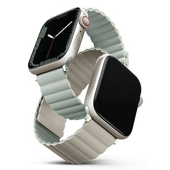 Pasek do APPLE WATCH 4 / 5 / 6 / 7 / 8 / SE (42 / 44 / 45 MM) UNIQ Revix Reversible Magnetic szałwiowo - beżowe