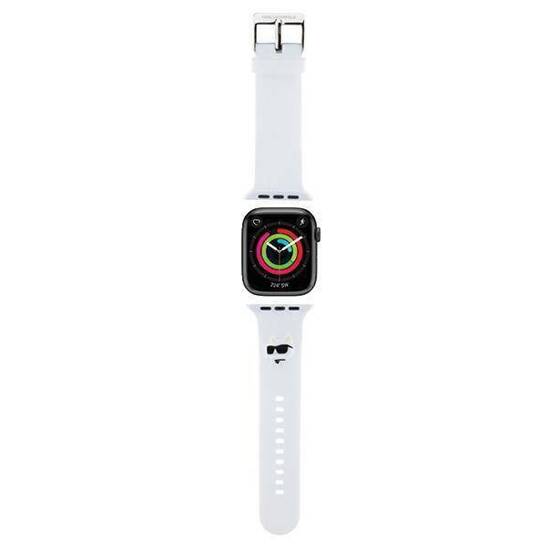 Pasek do APPLE WATCH 4 / 5 / 6 / 7 / 8 / SE / ULTRA (42 / 44 / 45 / 49 MM) Karl Lagerfeld Strap 3D Rubber Choupette Head (KLAWLSLCNH) białe