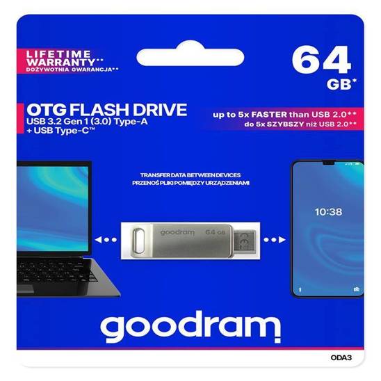 PenDrive 3.2 GOODRAM ODA3 SILVER 64GB TYPE-A + TYPE-C