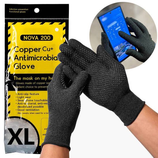 Rękawiczki Antybakteryjne Obsługa Telefonu NOVA Gloves 200 czarne Rozm. XL