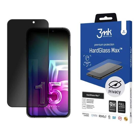 Szkło Hartowane 5D APPLE IPHONE 15 PLUS 3MK Hard Glass Max Privacy