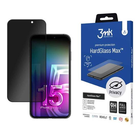 Szkło Hartowane 5D APPLE IPHONE 15 PRO 3MK Hard Glass Max Privacy