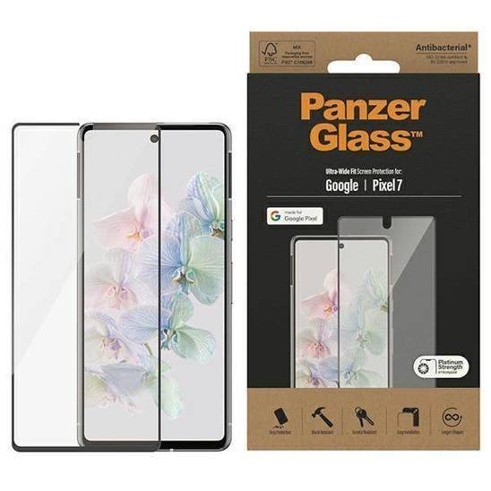 Szkło Hartowane 5D GOOGLE PIXEL 7 PanzerGlass Ultra-Wide Fit Screen Protection Antibacterial (4772) czarne