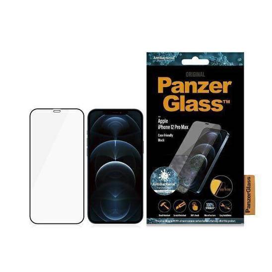 Szkło Hartowane 5D IPHONE 12 PRO MAX PanzerGlass E2E Super+ Case Friendly AntiBacterial MicroFracture czarne