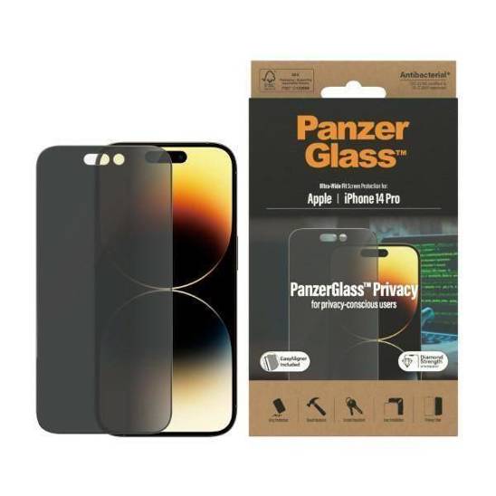 Szkło Hartowane 5D IPHONE 14 PRO PanzerGlass Ultra-Wide Fit Privacy Screen Protection Antibacterial Easy Aligner Included (P2784)