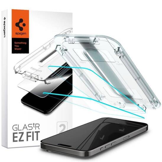 Szkło Hartowane APPLE IPHONE 15 PRO MAX Spigen Glas.tr "EZ Fit" 2-Pack Clear