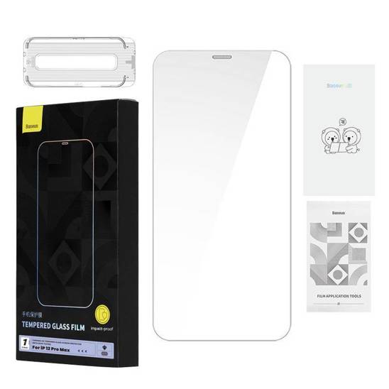 Szkło Hartowane IPHONE 12 PRO MAX Baseus Corning HD 0.4mm + Zestaw Czyszczący