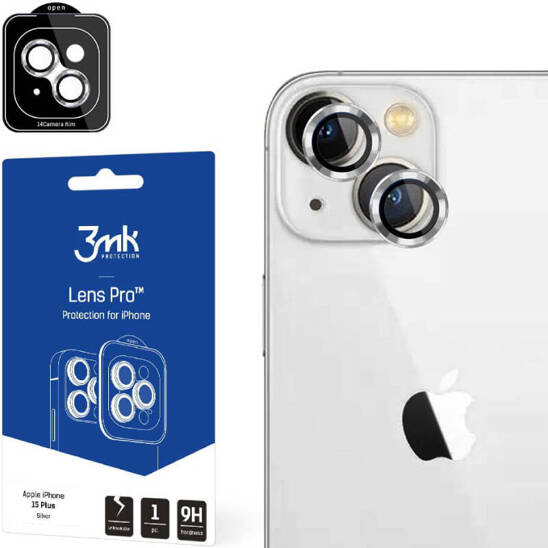 Szkło Hartowane na Aparat APPLE IPHONE 15 PLUS 3MK Lens Protection Pro srebrne