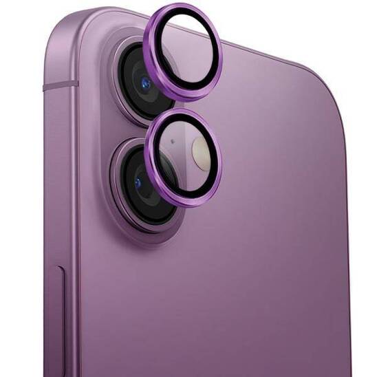 Szkło Hartowane na Aparat IPHONE 16 / IPHONE 16 PLUS UNIQ Optix Aluminium Camera Lens Protector z Aplikatorem Grape różowe