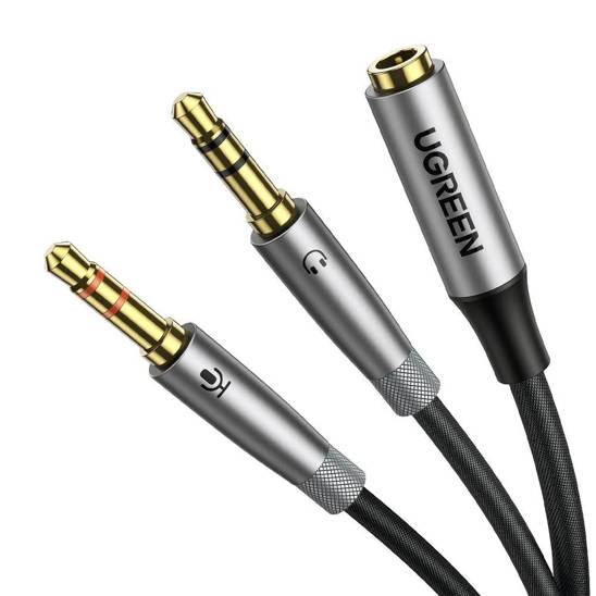 UGREEN AV193 Rozdzielacz audio AUX słuchawki + mikrofon do kabel mini jack 3.5mm (szary)