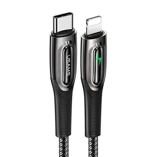 USAMS Kabel pleciony USB-C na Lightning Smart Power-off 20W PD Cable 1.2m czarny/black SJ518USB01 (US-SJ518)