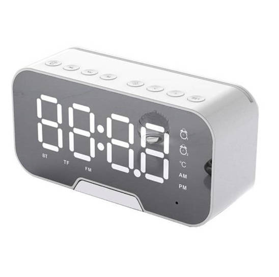 Zegar Lustrzany Led Głośnik Bluetooth 5.0 Radio FM Termometr Budzik Mikrofon D-88 biały