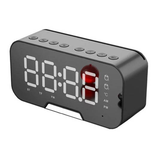 Zegar Lustrzany Led Głośnik Bluetooth 5.0 Radio FM Termometr Budzik Mikrofon D-88 czarny